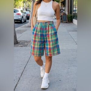 Vintage Bryn Connelly Plaid Shorts Womens M 28” Waist High Waist Preppy 90s